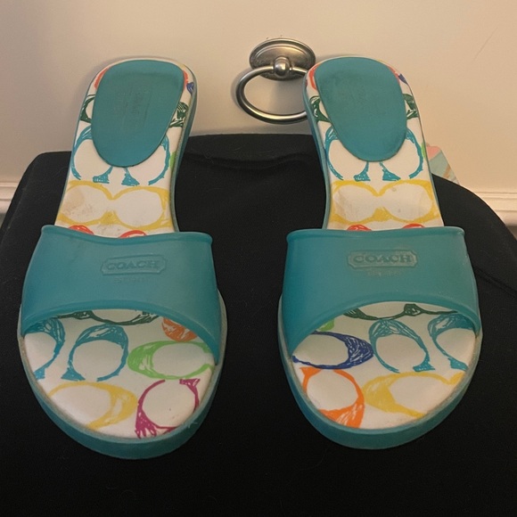 Coach scribble Teal and Multicolor Heels - Picture 2 of 14